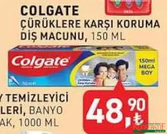 COLGATE ÇÜRÜKLERE KARŞI KORUMA DİŞ MACUNU 150 ML COLGATE ÇÜRÜKLERE KARŞI KORUMA DİŞ MACUNU 150 ML